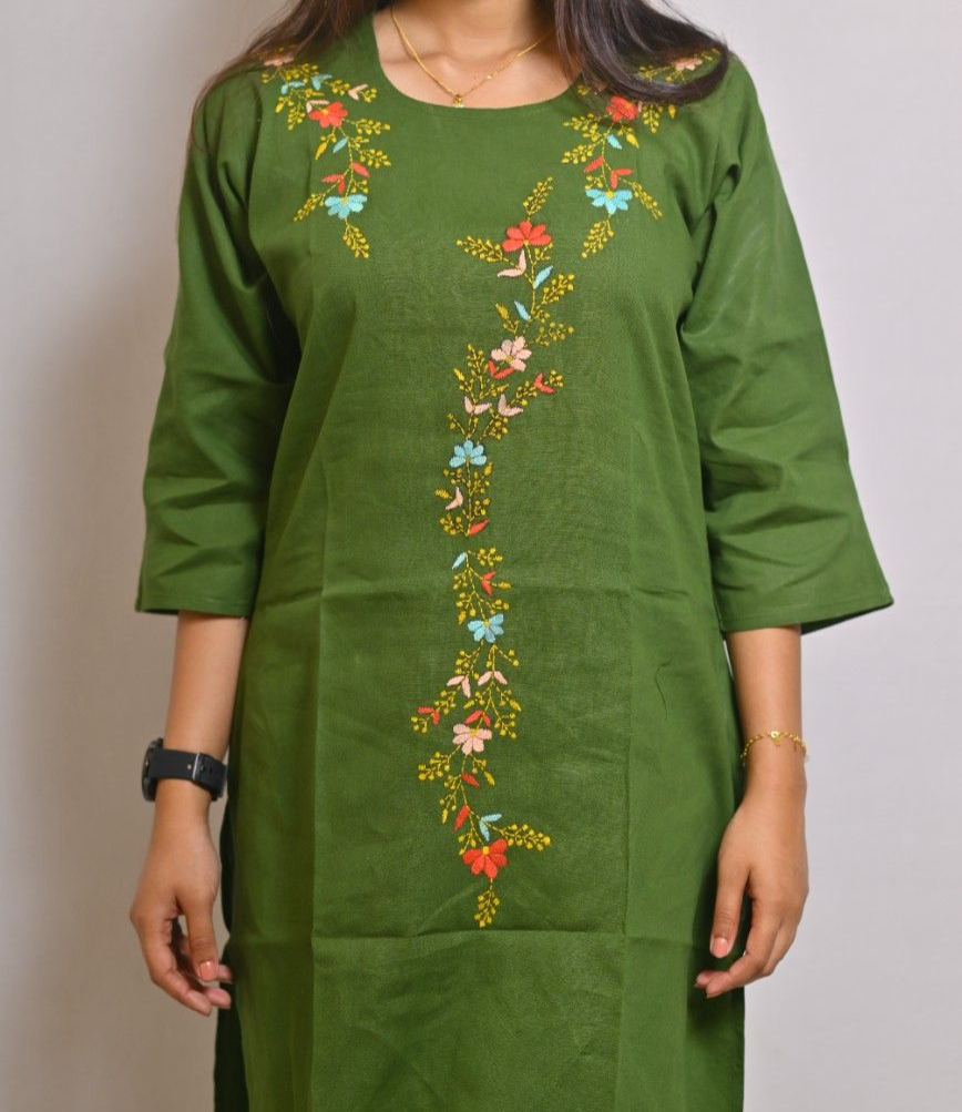 Dark green kantha stitch kurti