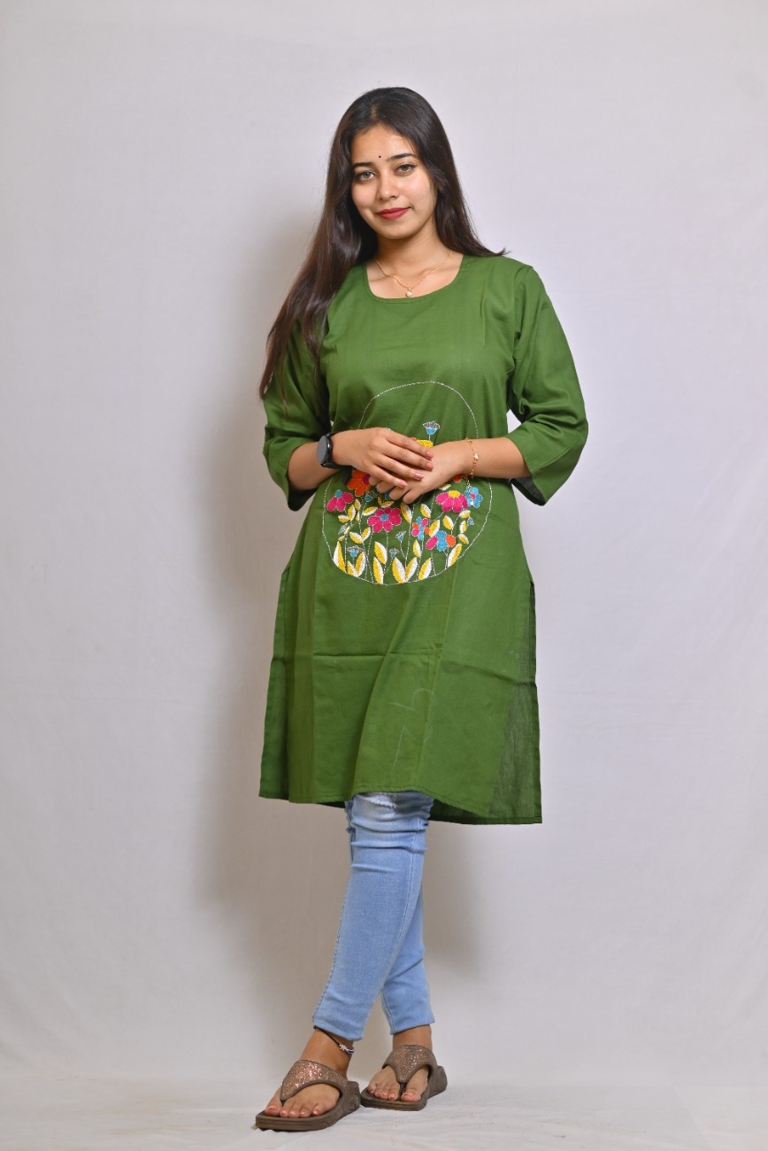Dark green embroidered kurti