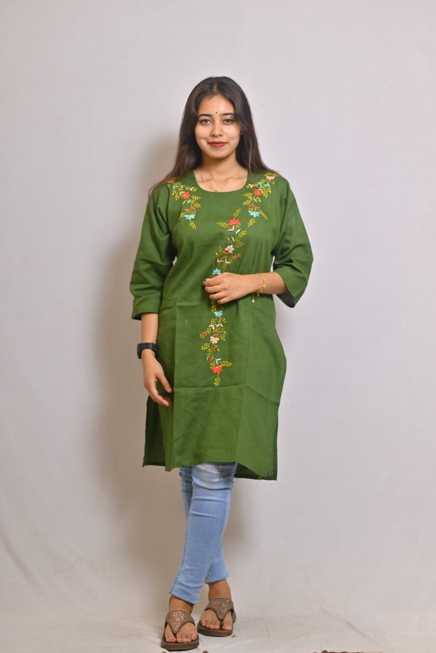 Dark green kantha stitch kurti